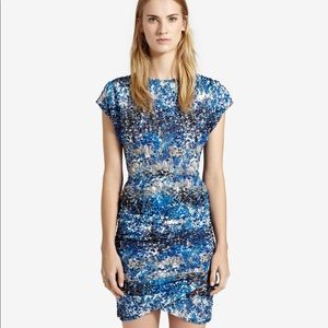 Reiss Orla floral short sleeve body con dress blue